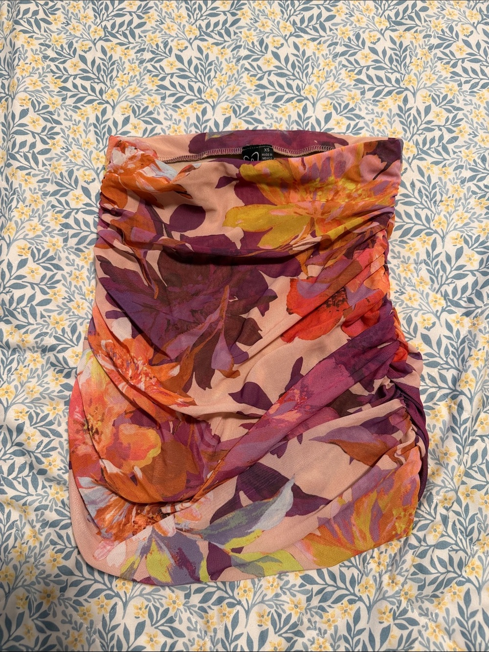 Windsor Multicolor Floral Strapless Top in Pink, Purple & Orange